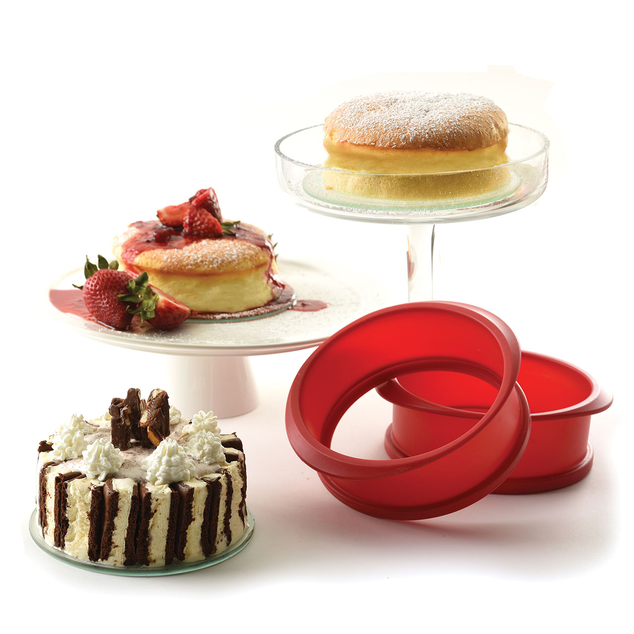 5″ Silicone / Glass Bottom Cheesecake Pans, Set Of 2, Red